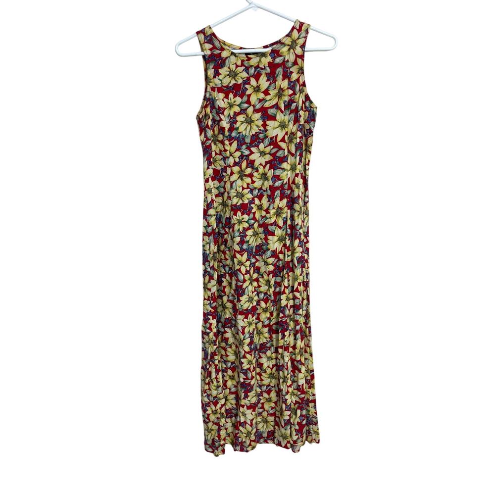 My‎ Michelle Y2K Vintage Sunflower Maxi Dress w/ Corset Tie Back Medium Boho